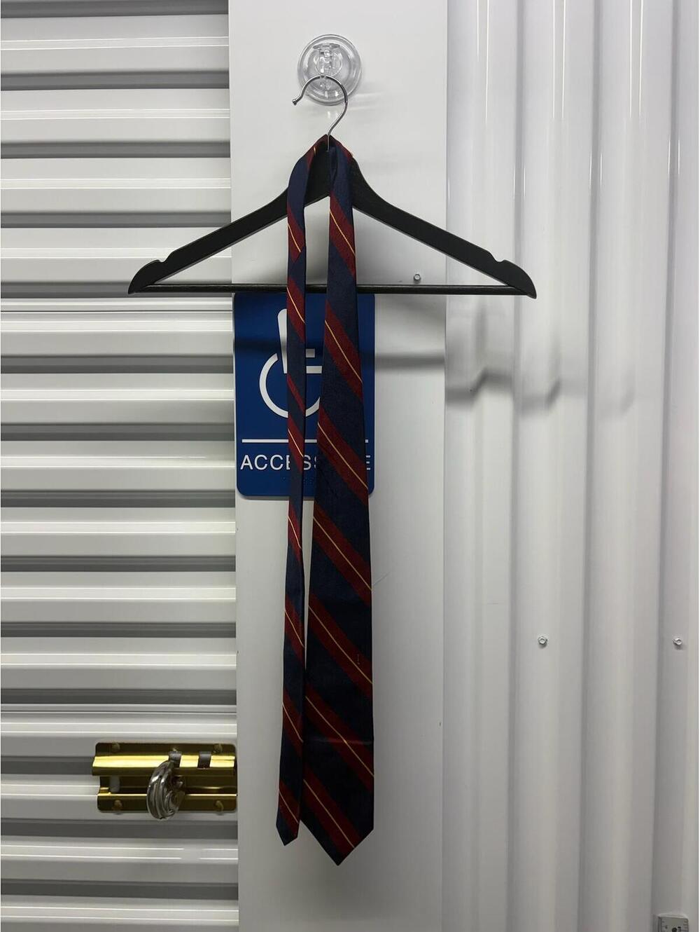 Lands' End Lands’ End Silk Tie Navy Maroon Gold Stripe Preppy Necktie